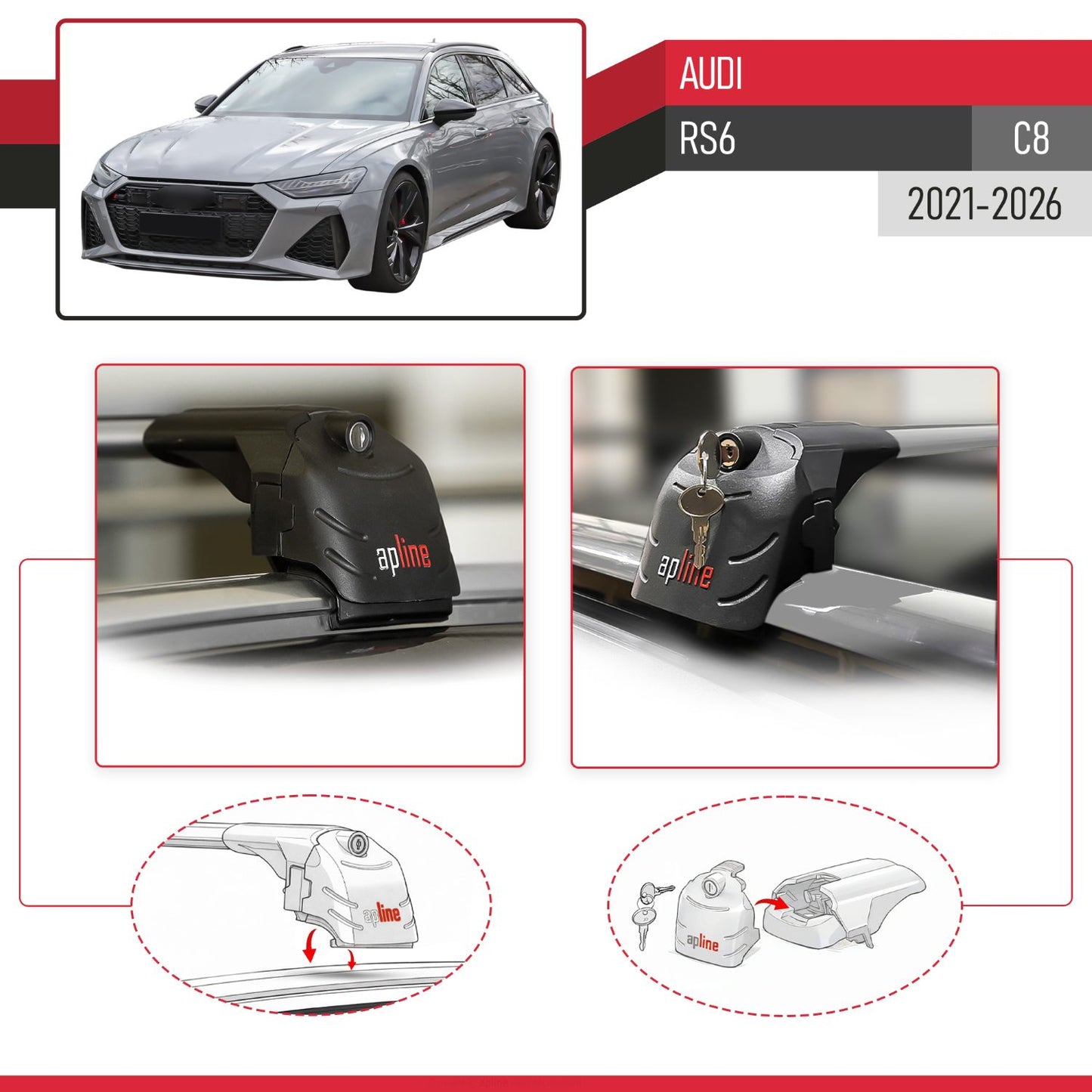 Compatibile con Audi RS6 2025 ACE-2 Barre Tetto Portapacchi Auto Barre Portatutto Grigo Alluminio 2 Barre