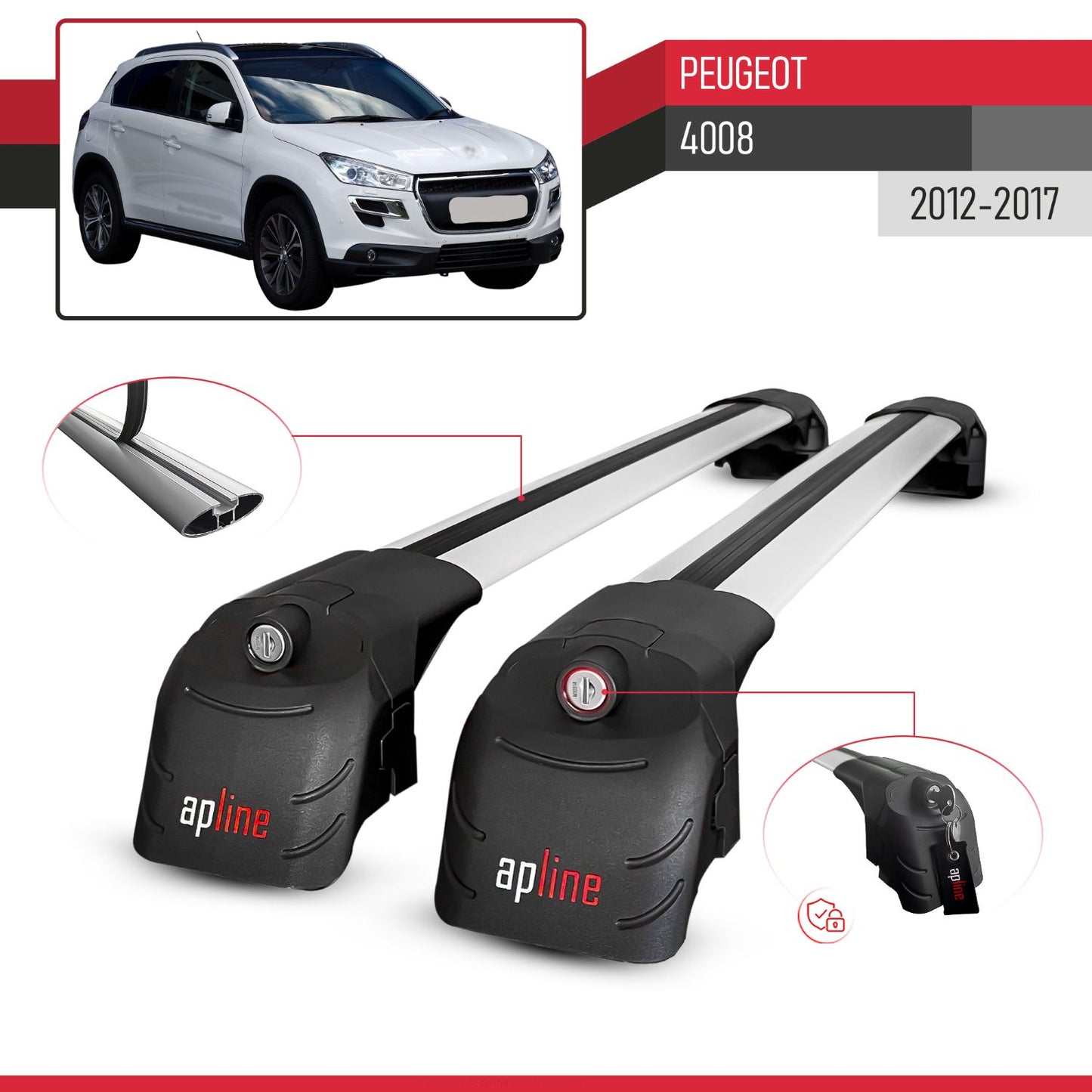 Compatibile con Peugeot 4008 2012-2017 ACE-2 Barre Tetto Portapacchi Auto Barre Portatutto Grigo Alluminio 2 Barre