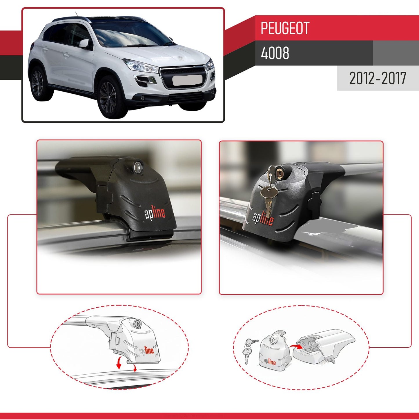 Compatibile con Peugeot 4008 2012-2017 ACE-2 Barre Tetto Portapacchi Auto Barre Portatutto Grigo Alluminio 2 Barre