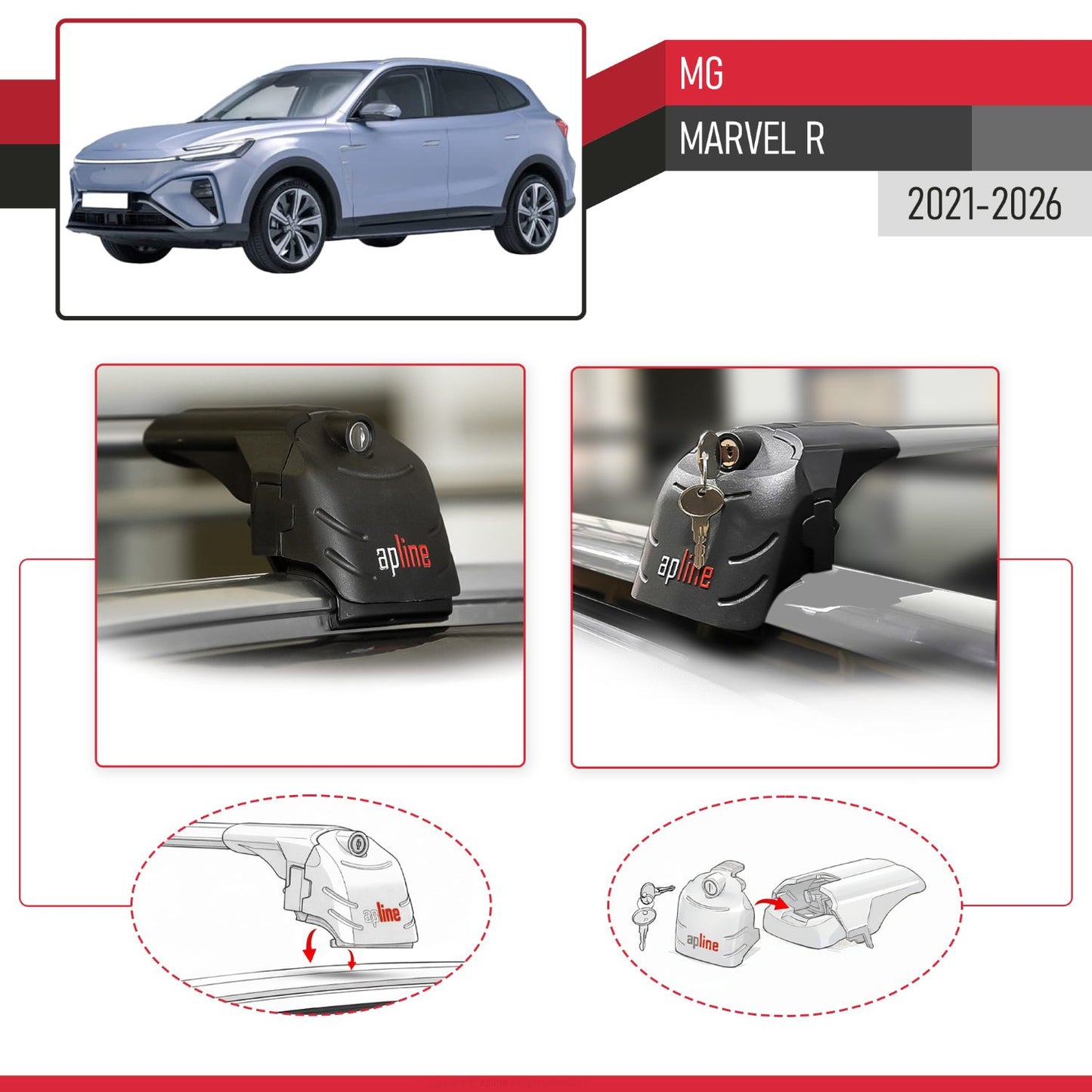 Compatibile con MG Marvel R 2021-2025 ACE-2 Barre Tetto Portapacchi Auto Barre Portatutto Grigo Alluminio 2 Barre