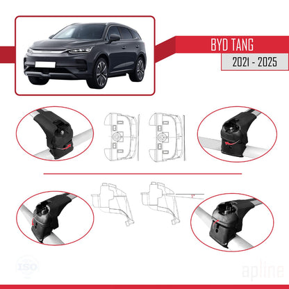 Compatible avec BYD Tang 2021-2025 ACE-2 Barres de Toit Railing Porte-Bagages de Voiture Gris Aluminium 2 Barres