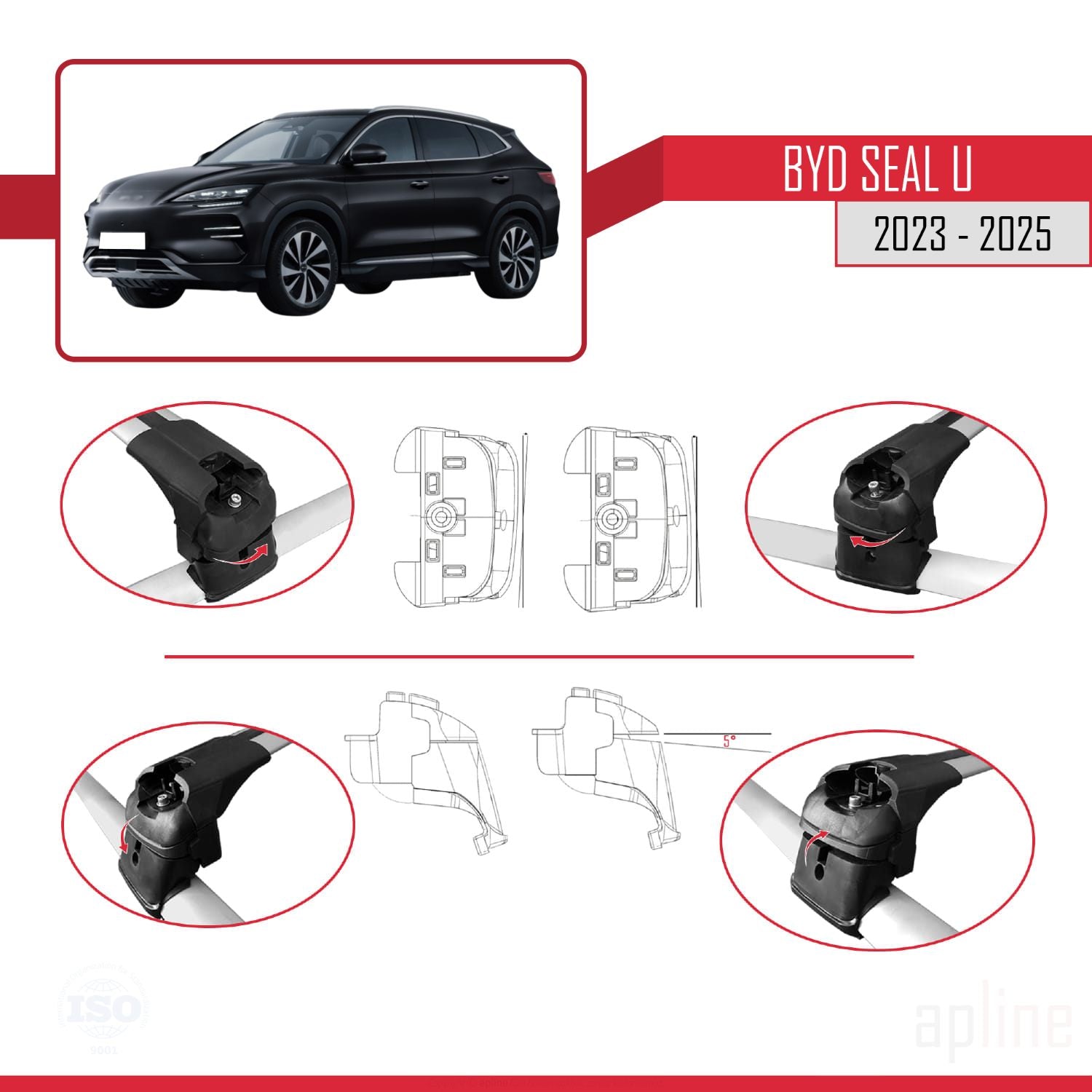 Compatible avec BYD Seal U 2023-2025 ACE-2 Barres de Toit Railing Porte-Bagages de Voiture Gris Aluminium 2 Barres