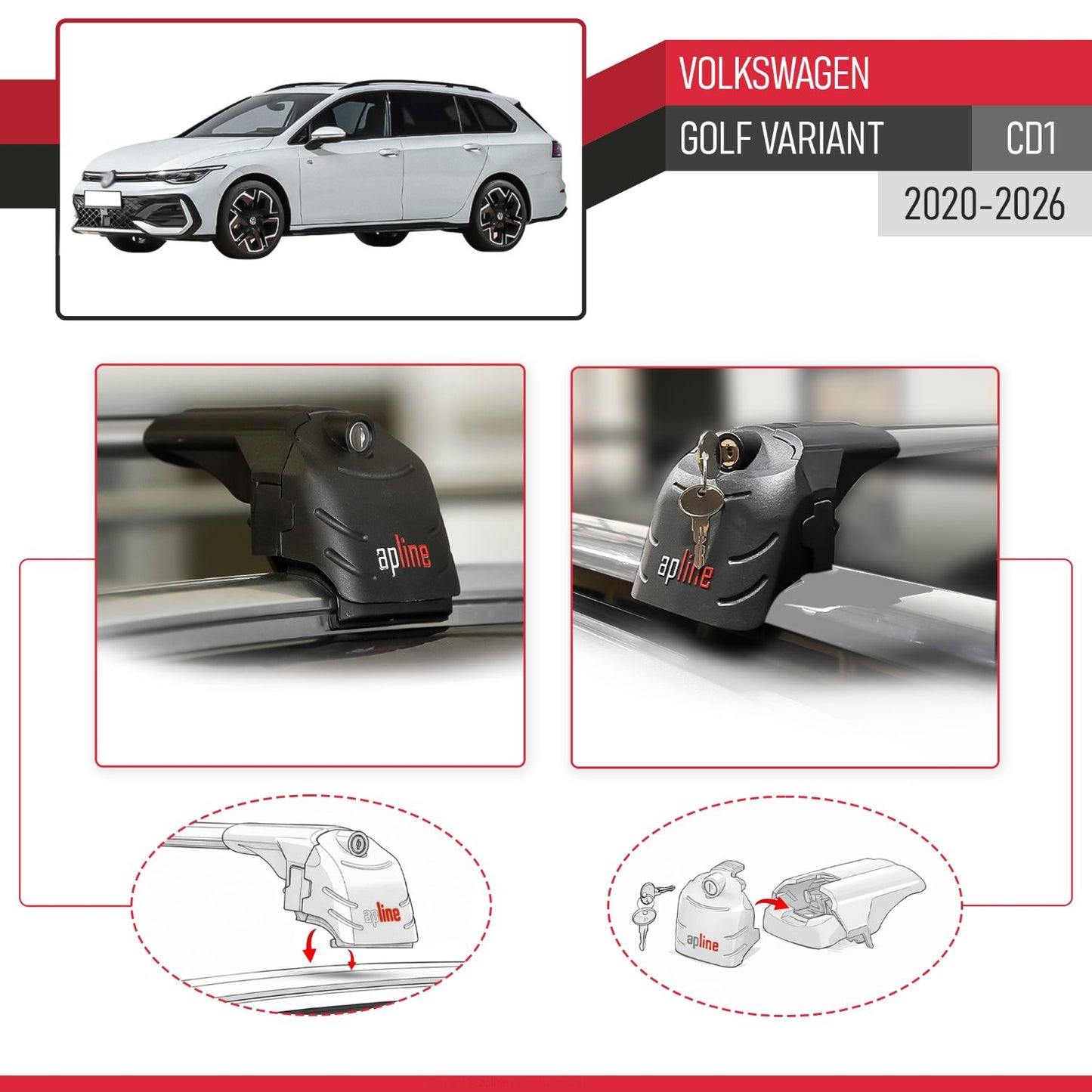 Compatibile con Volkswagen Golf Variant 2024-2025 ACE-2 Barre Tetto Portapacchi Auto Barre Portatutto Grigo Alluminio 2 Barre
