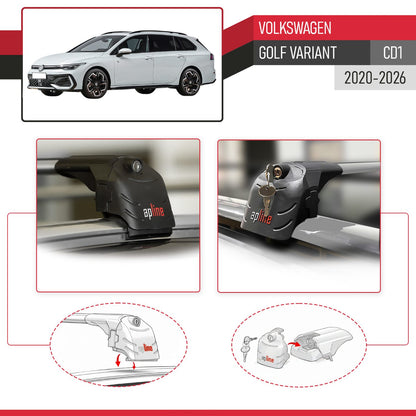Compatibile con Volkswagen Golf Variant 2024-2025 ACE-2 Barre Tetto Portapacchi Auto Barre Portatutto Grigo Alluminio 2 Barre