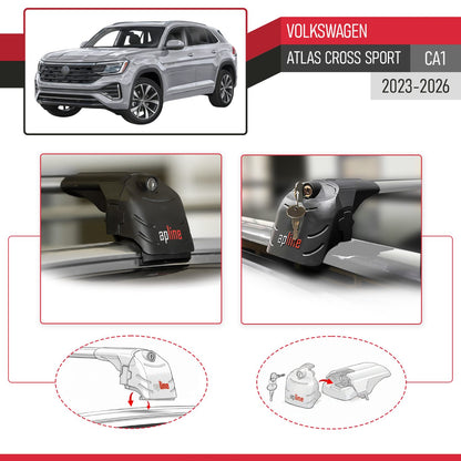 Compatible with Volkswagen Atlas Cross Sport 2023-2025 ACE-2 Car Roof Rack Cross Bar Grey Aluminium 2 Bars