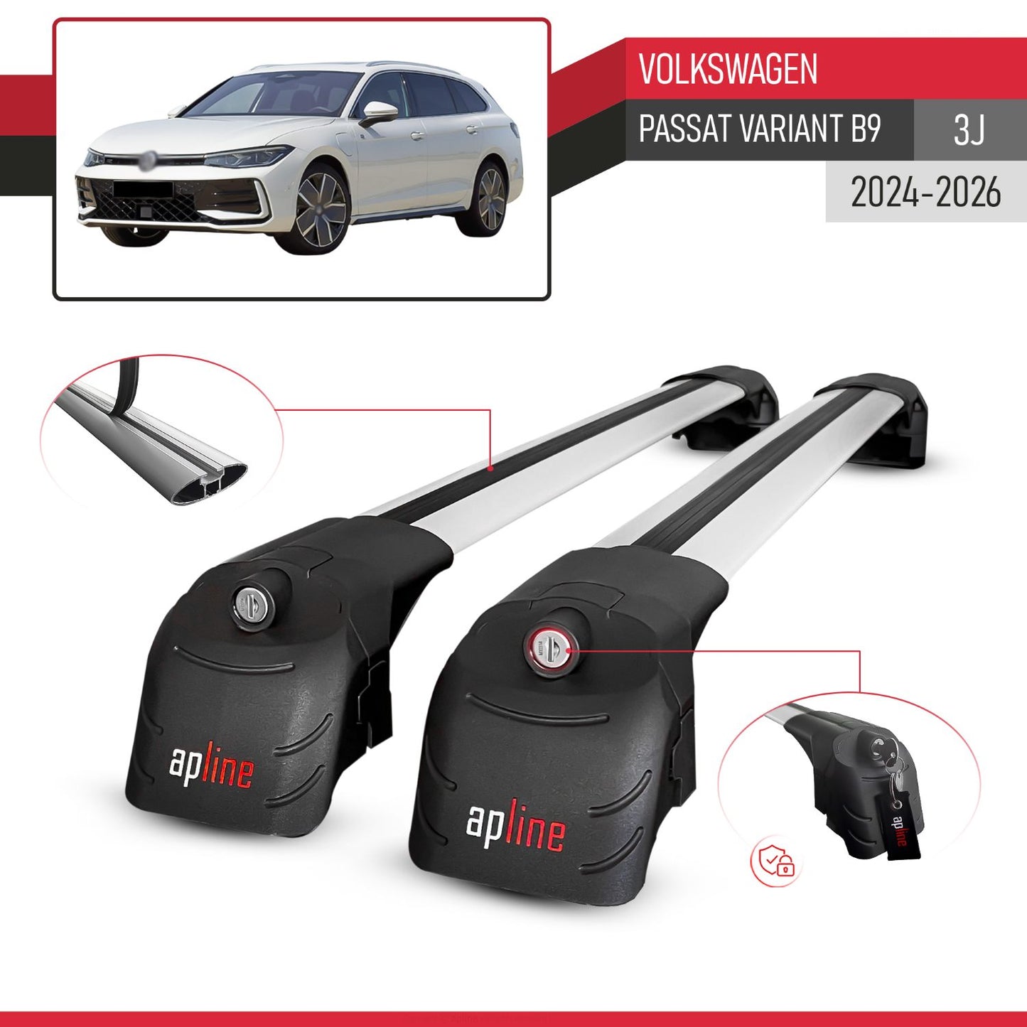 Compatibile con VW Passat B9 Variant 2024-2025 ACE-2 Barre Tetto Portapacchi Auto Barre Portatutto Grigo Alluminio 2 Barre