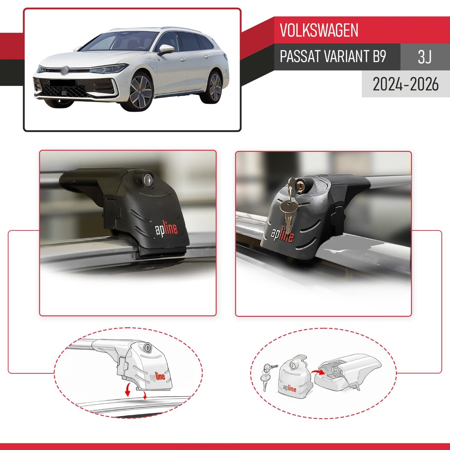 Compatibile con VW Passat B9 Variant 2024-2025 ACE-2 Barre Tetto Portapacchi Auto Barre Portatutto Grigo Alluminio 2 Barre