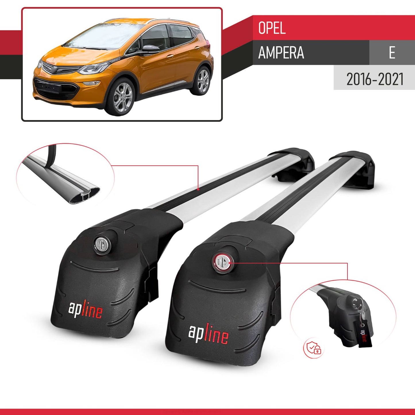 Compatibile con Opel Ampera E 2017-2021 ACE-2 Barre Tetto Portapacchi Auto Barre Portatutto Grigo Alluminio 2 Barre