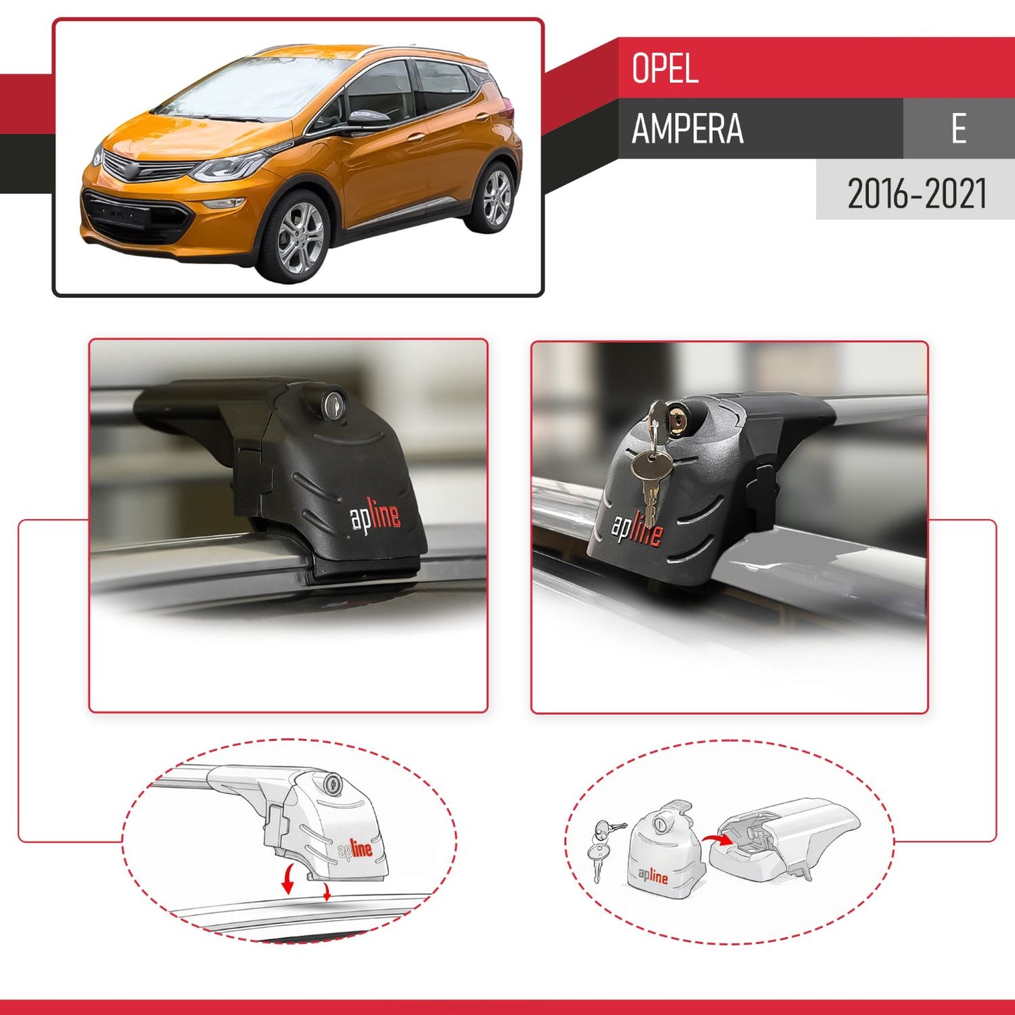 Compatibile con Opel Ampera E 2017-2021 ACE-2 Barre Tetto Portapacchi Auto Barre Portatutto Grigo Alluminio 2 Barre