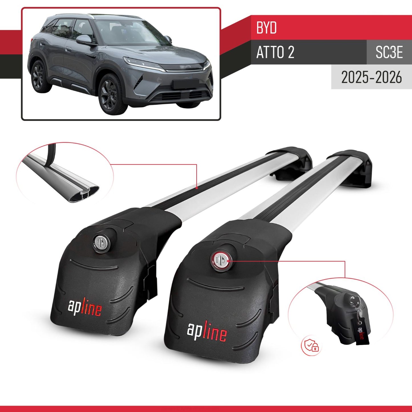 Compatibile con BYD Atto 2 2025-2026 ACE-2 Barre Tetto Portapacchi Auto Barre Portatutto Grigo Alluminio 2 Barre
