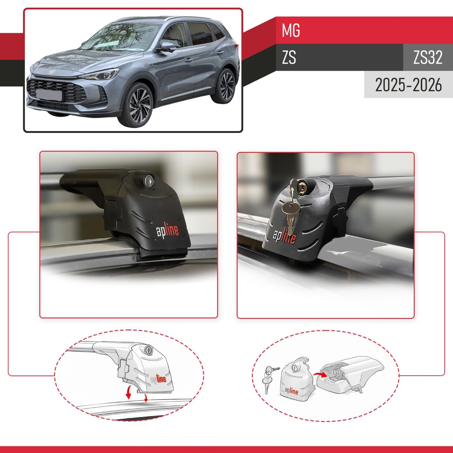 Compatibile con MG ZS 2025-2026 ACE-2 Barre Tetto Portapacchi Auto Barre Portatutto Grigo Alluminio 2 Barre