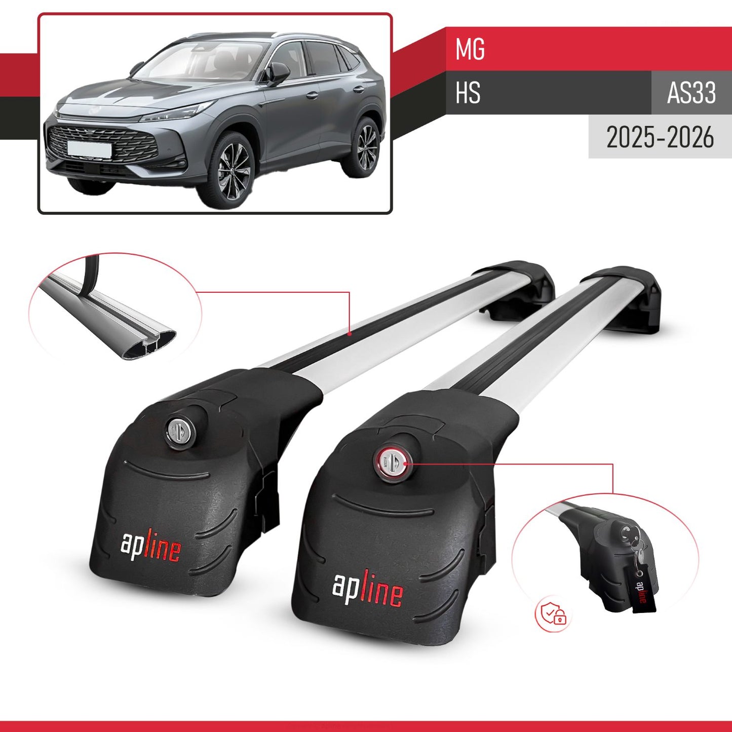 Compatibile con MG HS 2025-2026 ACE-2 Barre Tetto Portapacchi Auto Barre Portatutto Grigo Alluminio 2 Barre