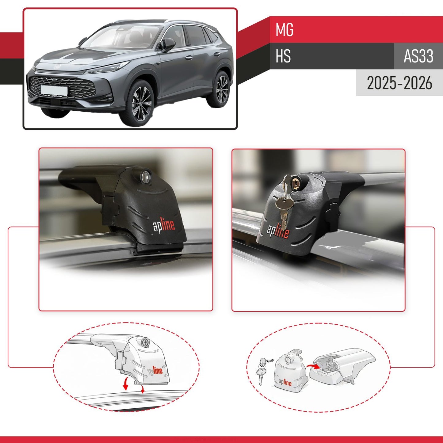 Compatibile con MG HS 2025-2026 ACE-2 Barre Tetto Portapacchi Auto Barre Portatutto Grigo Alluminio 2 Barre