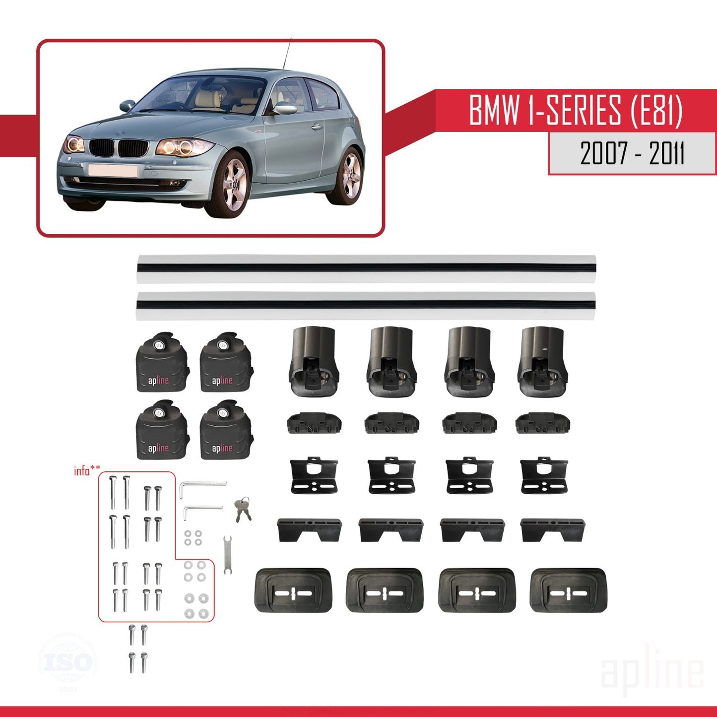 Compatibile con BMW Serie 1 (E81) 2007-2011 Barre portatutto ACE-3 Portapacchi per auto in alluminio grigio 2 barre