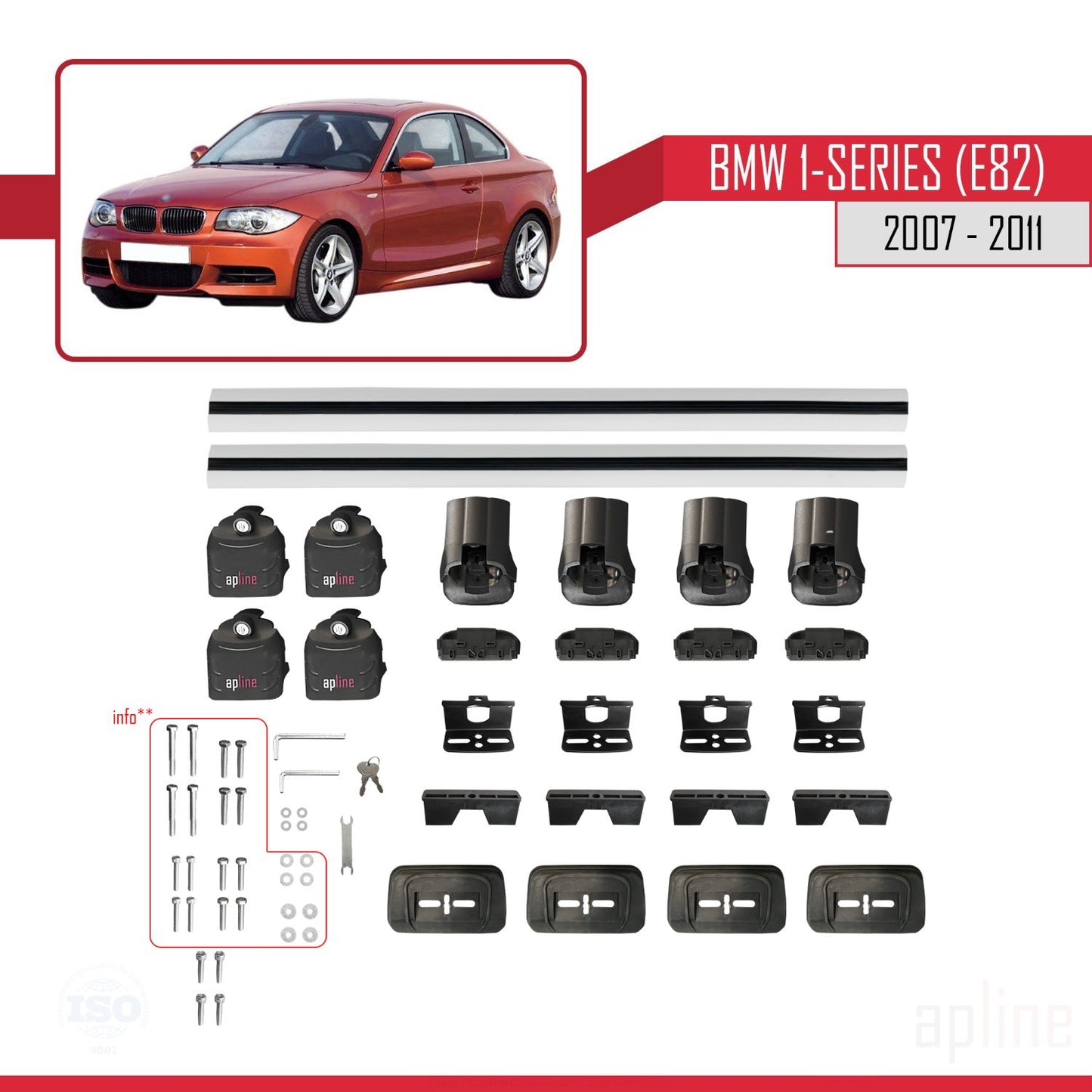 Compatibile con BMW Serie 1 (E82) 2007-2013 Barre portatutto ACE-3 Portapacchi per auto in alluminio grigio 2 barre