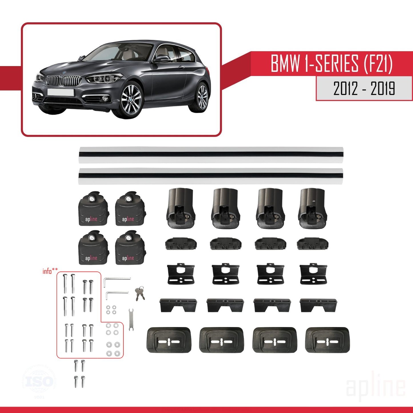 Compatibile con BMW Serie 1 (F21) 2012-2019 Barre portatutto ACE-3 Portapacchi per auto in alluminio grigio 2 barre