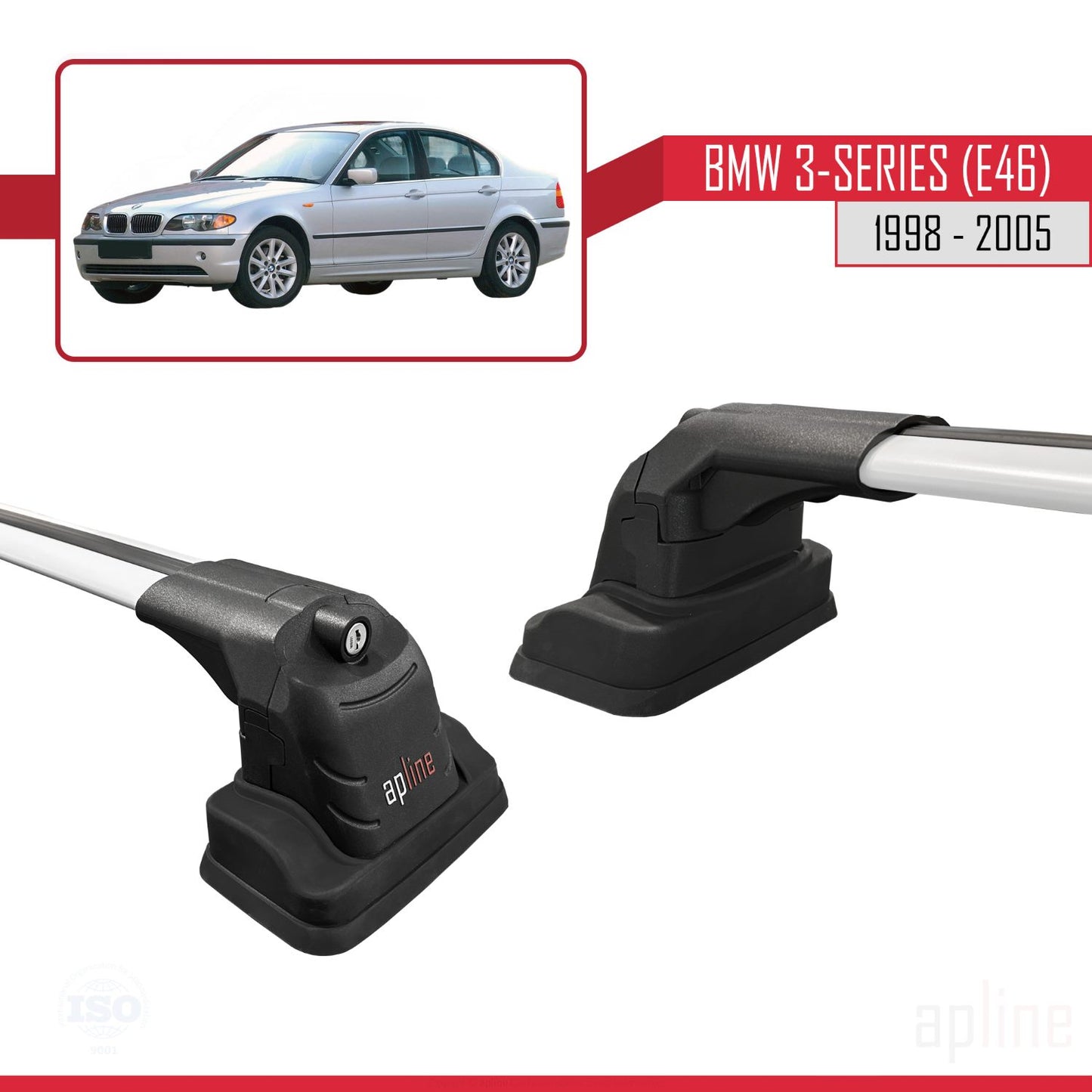 Compatibile con BMW Serie 3 (E46) 1998-2005 ACE-3 Barre portatutto per auto Portapacchi in alluminio grigio 2 barre