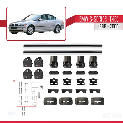 Compatibile con BMW Serie 3 (E46) 1998-2005 ACE-3 Barre portatutto per auto Portapacchi in alluminio grigio 2 barre