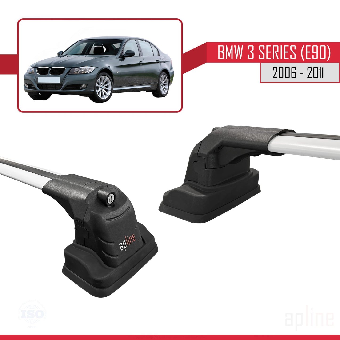 Compatibile con BMW Serie 3 (E90) 2006-2011 Barre portatutto ACE-3 Portapacchi per auto in alluminio grigio 2 barre