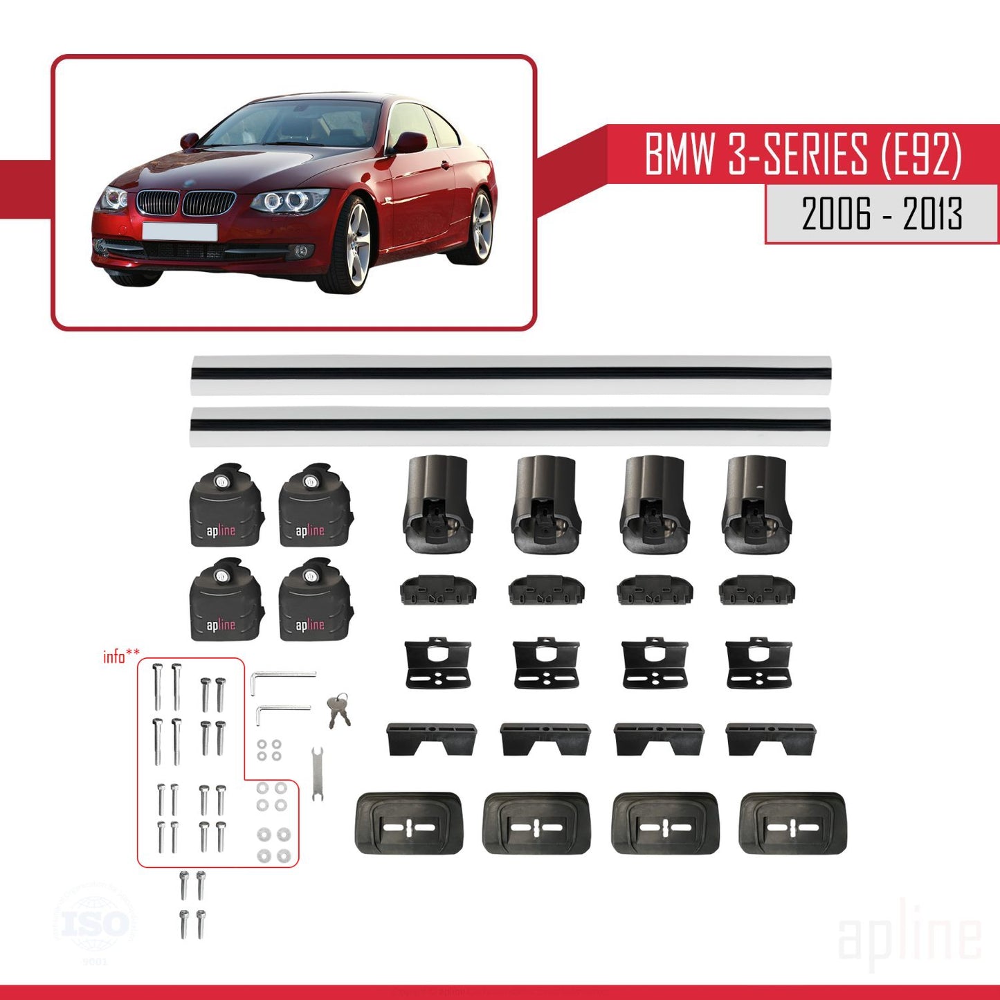 Compatibile con BMW Serie 3 (E92) 2006-2013 Barre portatutto ACE-3 Portapacchi per auto in alluminio grigio 2 barre