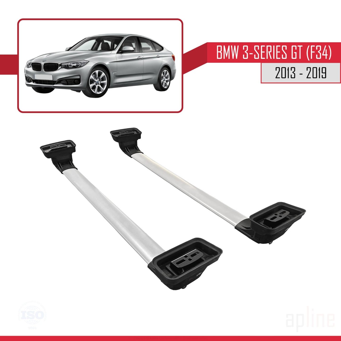 Compatibile con BMW Serie 3 Gran Turismo (F34) 2013-2019 ACE-3 Barre portatutto per auto Portapacchi Alluminio Grigio 2 Barre