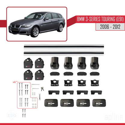 Compatibile con BMW Serie 3 Touring (E91) 2006-2012 Barre portatutto ACE-3 Portapacchi per auto in alluminio grigio 2 barre