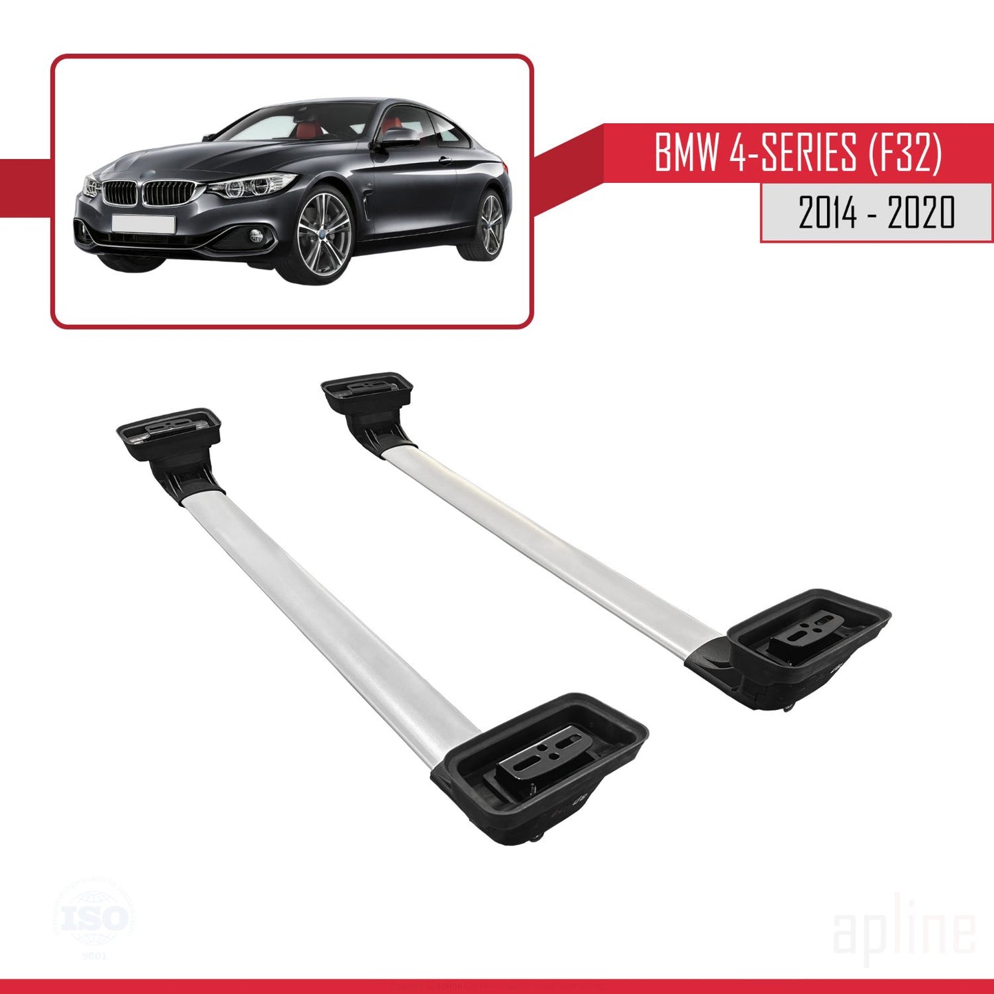 Compatibile con BMW Serie 4 (F32) 2014-2020 ACE-3 Barre portatutto per auto Portapacchi Alluminio grigio 2 barre