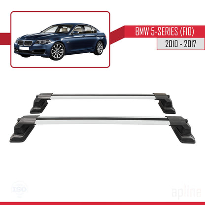 Kompatibel mit BMW 5er (F10) 2010-2017 ACE-3 Dachgepäckträger, Reling, Gepäckträger, graues Aluminium, 2 Stangen