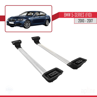 Kompatibel mit BMW 5er (F10) 2010-2017 ACE-3 Dachgepäckträger, Reling, Gepäckträger, graues Aluminium, 2 Stangen