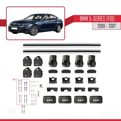 Kompatibel mit BMW 5er (F10) 2010-2017 ACE-3 Dachgepäckträger, Reling, Gepäckträger, graues Aluminium, 2 Stangen