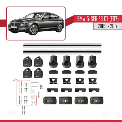 Kompatibel mit BMW 5er Gran Turismo (F07) 2009-2017 ACE-3 Dachgepäckträger, graues Aluminium, 2 Querträger