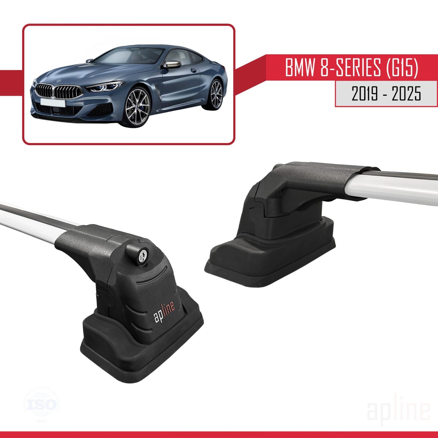 Compatibile con BMW Serie 8 (G15) 2019-2025 ACE-3 Barre portatutto per auto Portapacchi Alluminio grigio 2 barre