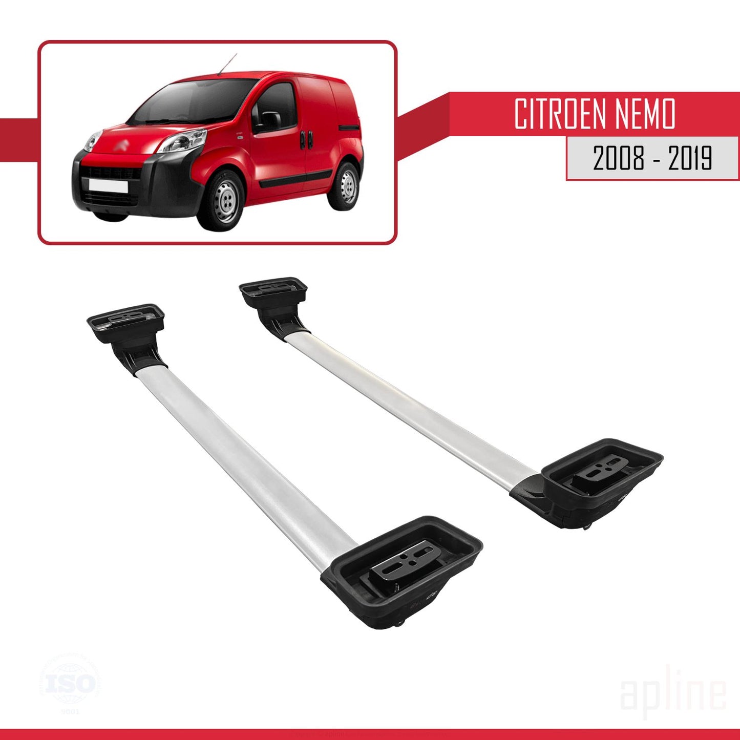 Kompatibel mit Citroen Nemo 2008-2019 ACE-3 Dachgepäckträger, Reling, Gepäckträger, graues Aluminium, 2 Stangen