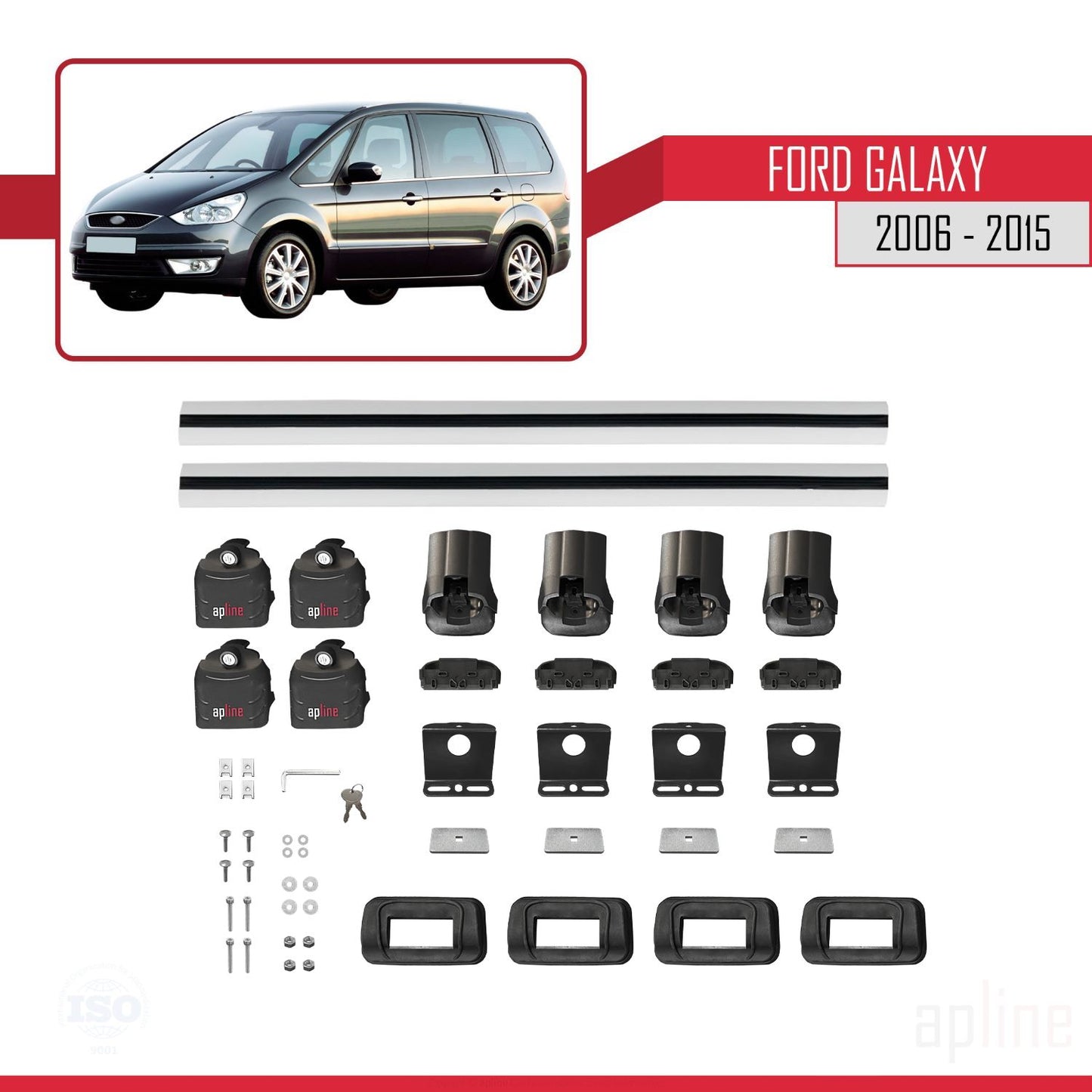 Compatibile con Ford Galaxy (MK3) 2006-2015 ACE-3 Barre portatutto per auto Portapacchi in alluminio grigio 2 barre