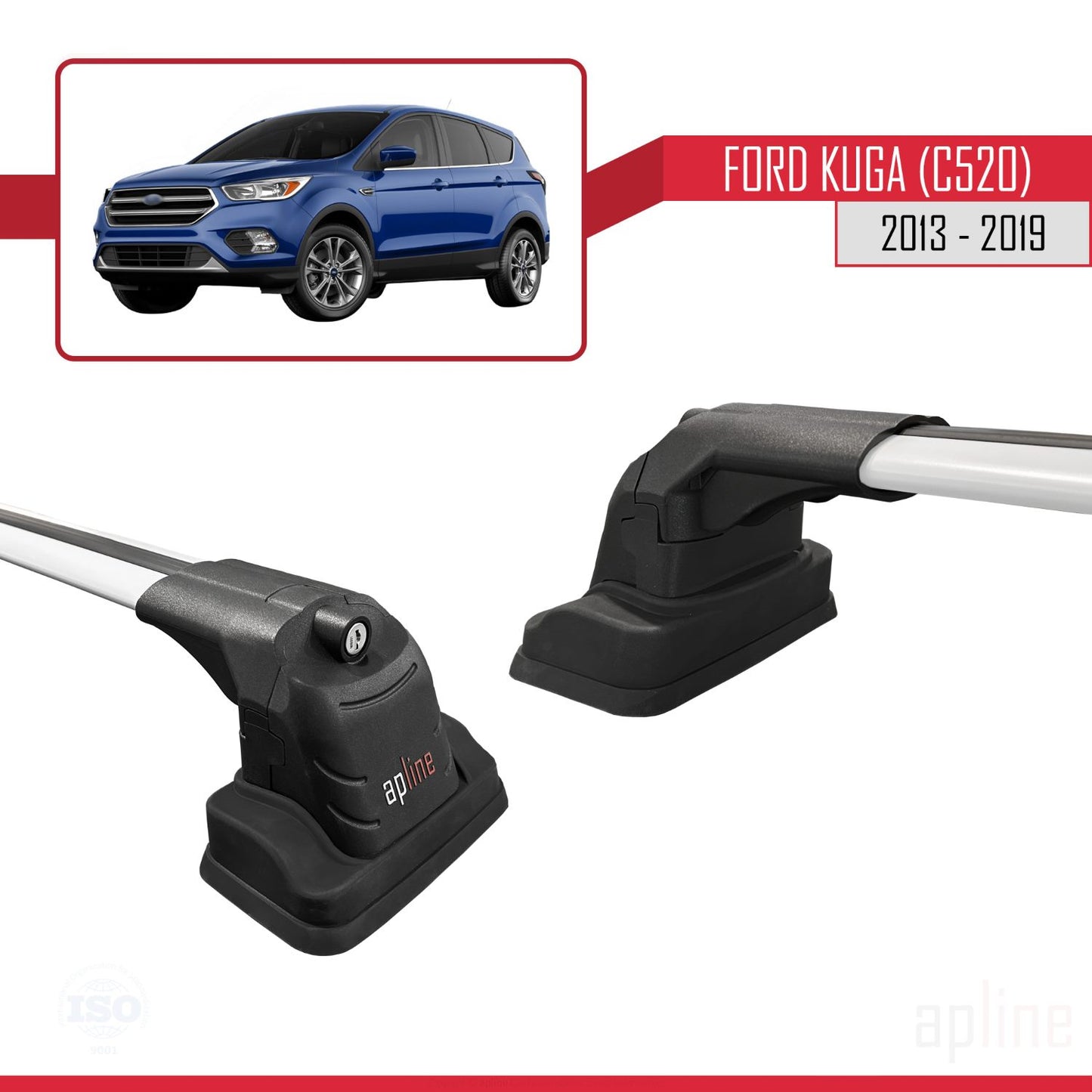 Compatibile con Ford Kuga (C520) 2013-2019 ACE-3 Barre portatutto per auto Portapacchi in alluminio grigio 2 barre
