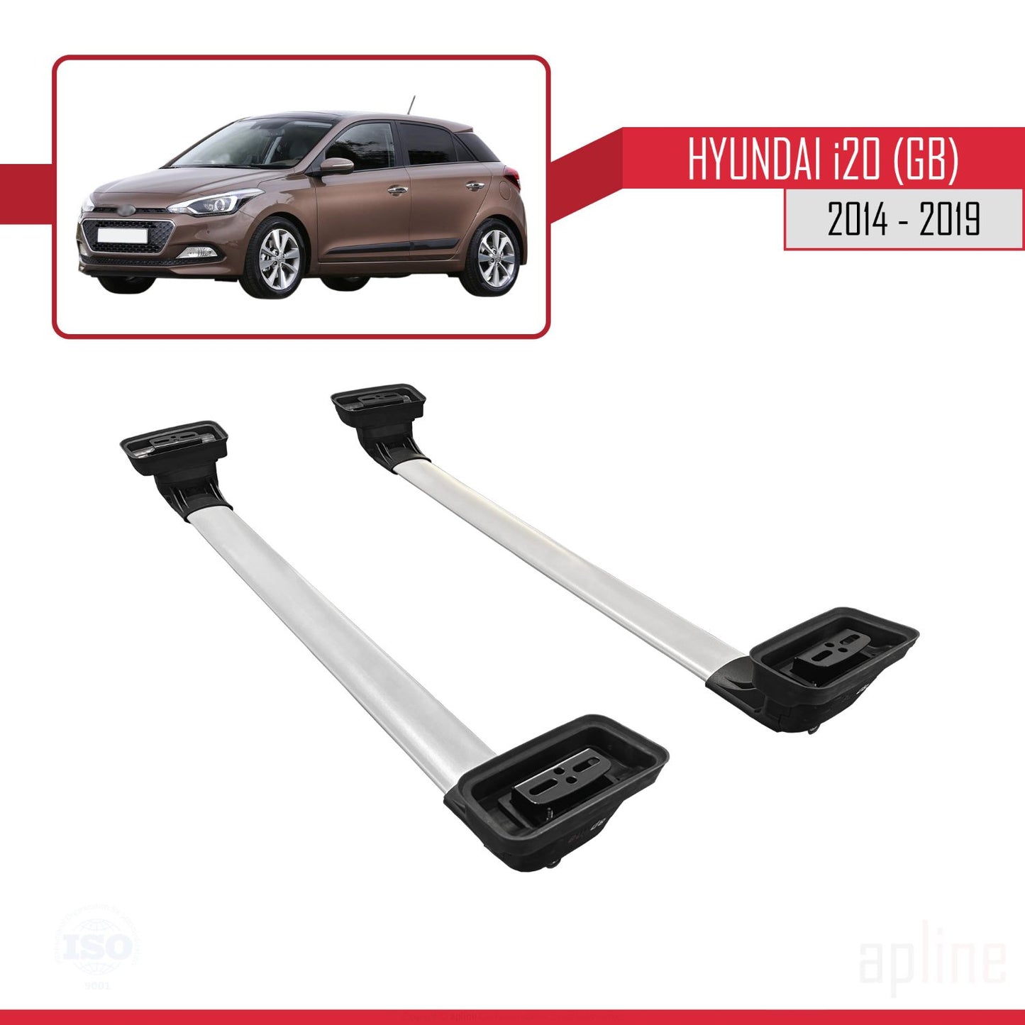 Compatibile con Hyundai i20 (GB) 2014-2019 ACE-3 Barre portatutto per auto in alluminio grigio 2 barre