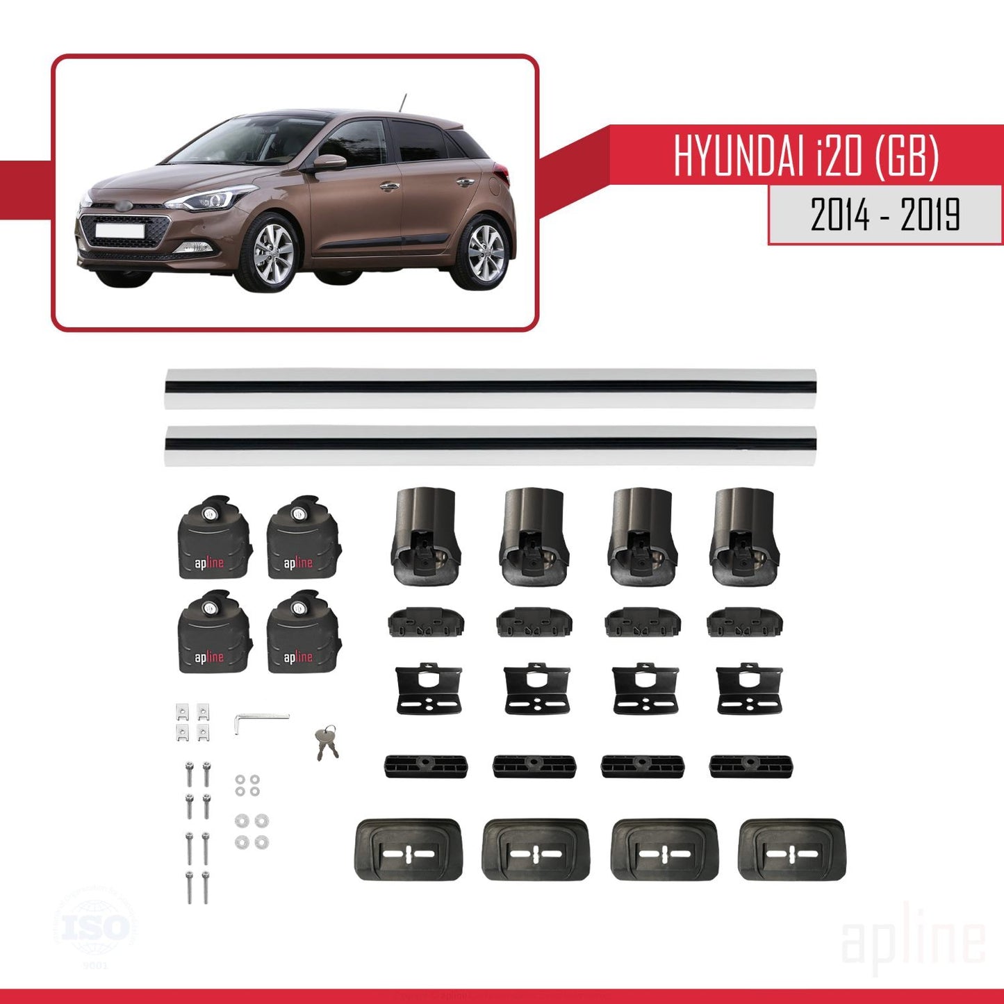 Compatibile con Hyundai i20 (GB) 2014-2019 ACE-3 Barre portatutto per auto in alluminio grigio 2 barre