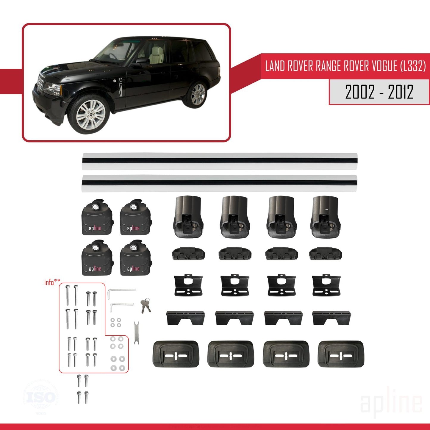 Compatible avec Land Rover Range Rover Vogue (L322) 2002-2012 ACE-3 Barres de Toit Railing Porte-Bagages de Voiture Gris Aluminium 2 Barres