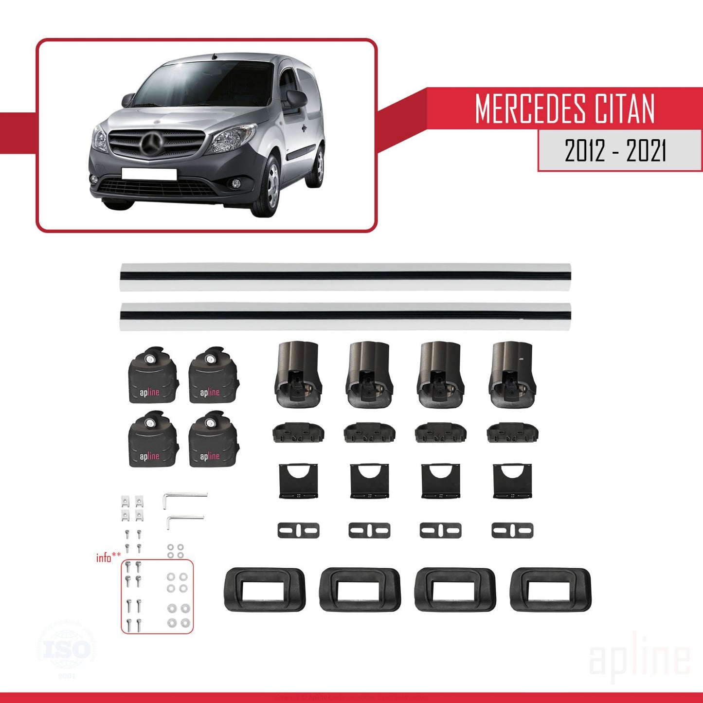 Compatible avec Mercedes Benz Citan 2012-2021 ACE-3 Barres de Toit Railing Porte-Bagages de Voiture Gris Aluminium 2 Barres