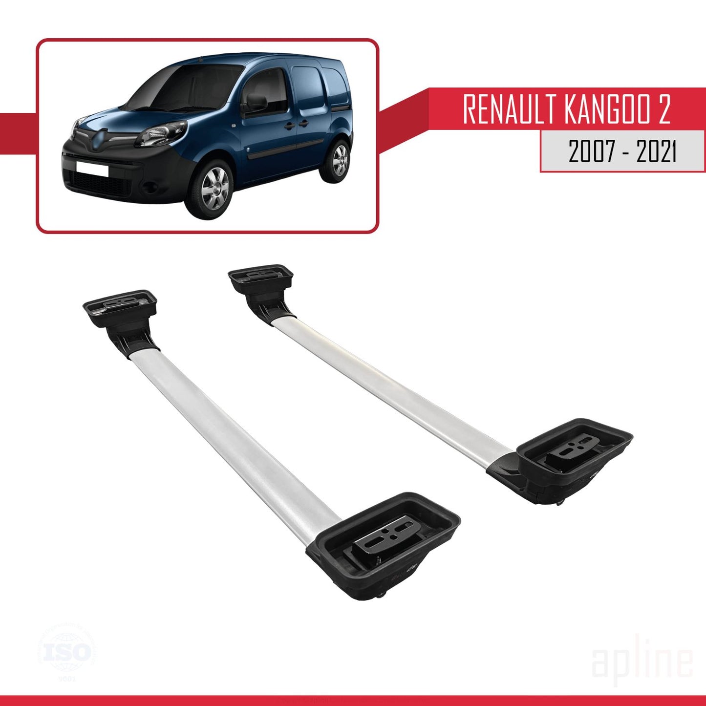 Compatible avec Renault Kangoo 2 2007-2021 ACE-3 Barres de Toit Railing Porte-Bagages de Voiture Gris Aluminium 2 Barres