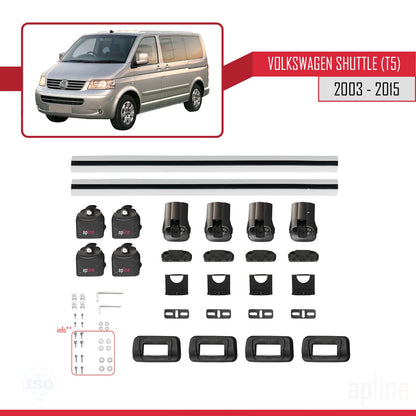 Compatible avec Volkswagen Shuttle (T5) 2003-2015 ACE-3 Barres de Toit Railing Porte-Bagages de Voiture Gris Aluminium 2 Barres