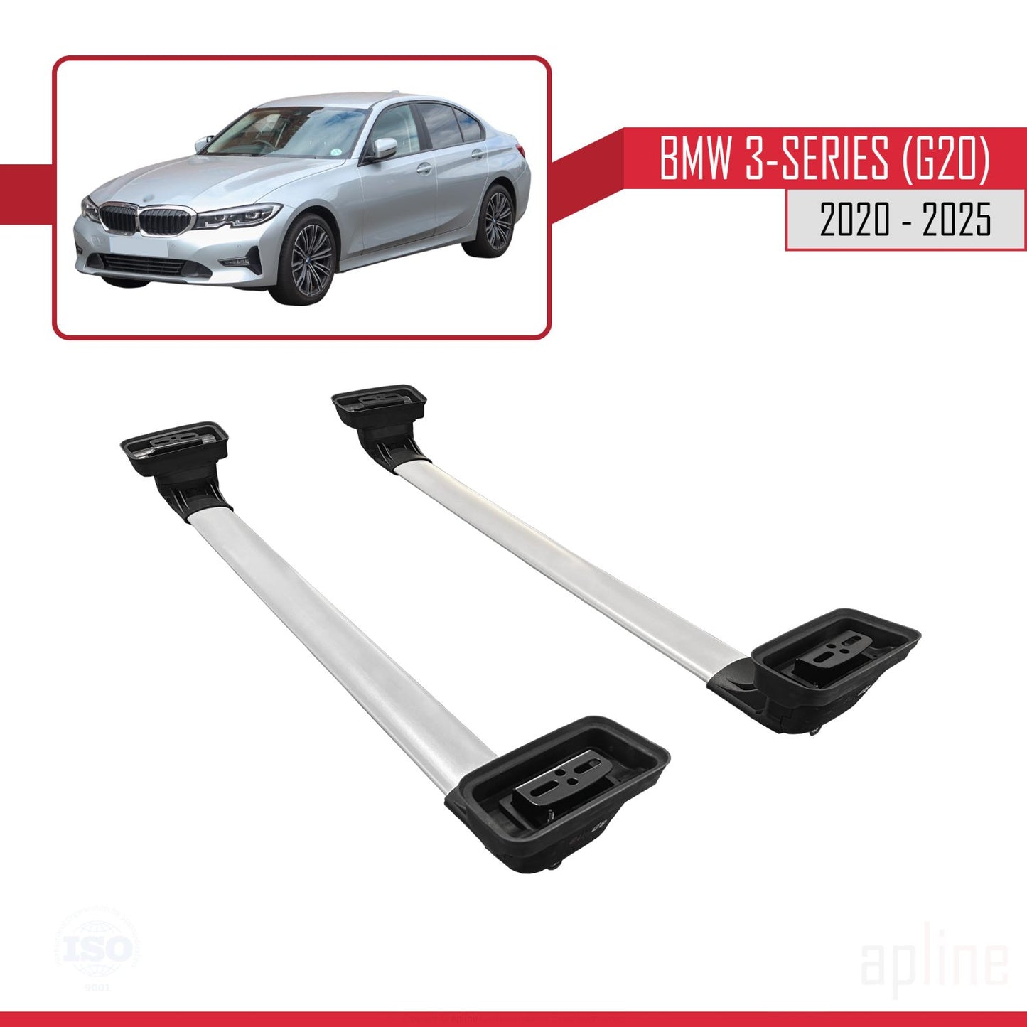 Compatibile con BMW Serie 3 (G20) 2020-2025 ACE-3 Barre portatutto per auto Portapacchi Alluminio grigio 2 barre