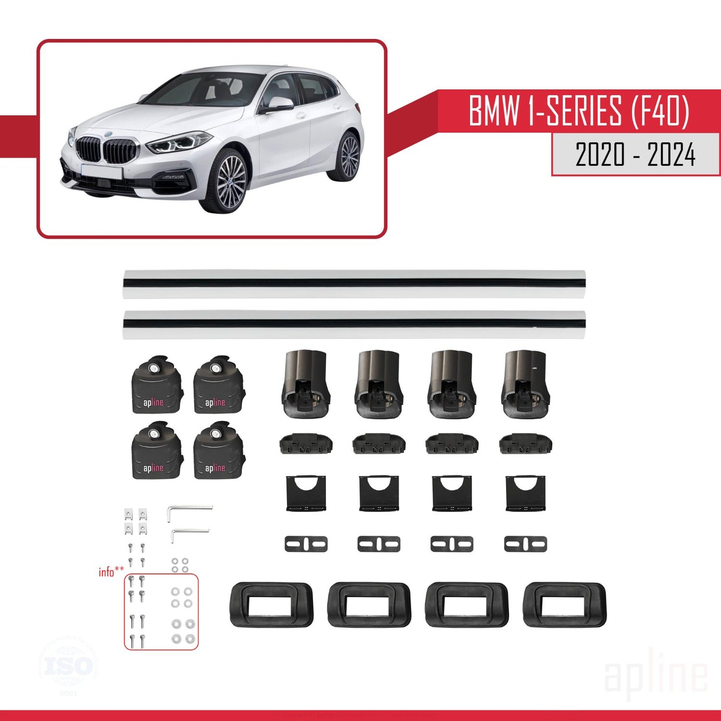 Compatibile con BMW Serie 1 (F40) 2020-2024 ACE-3 Barre portatutto per auto Portapacchi in alluminio grigio 2 barre