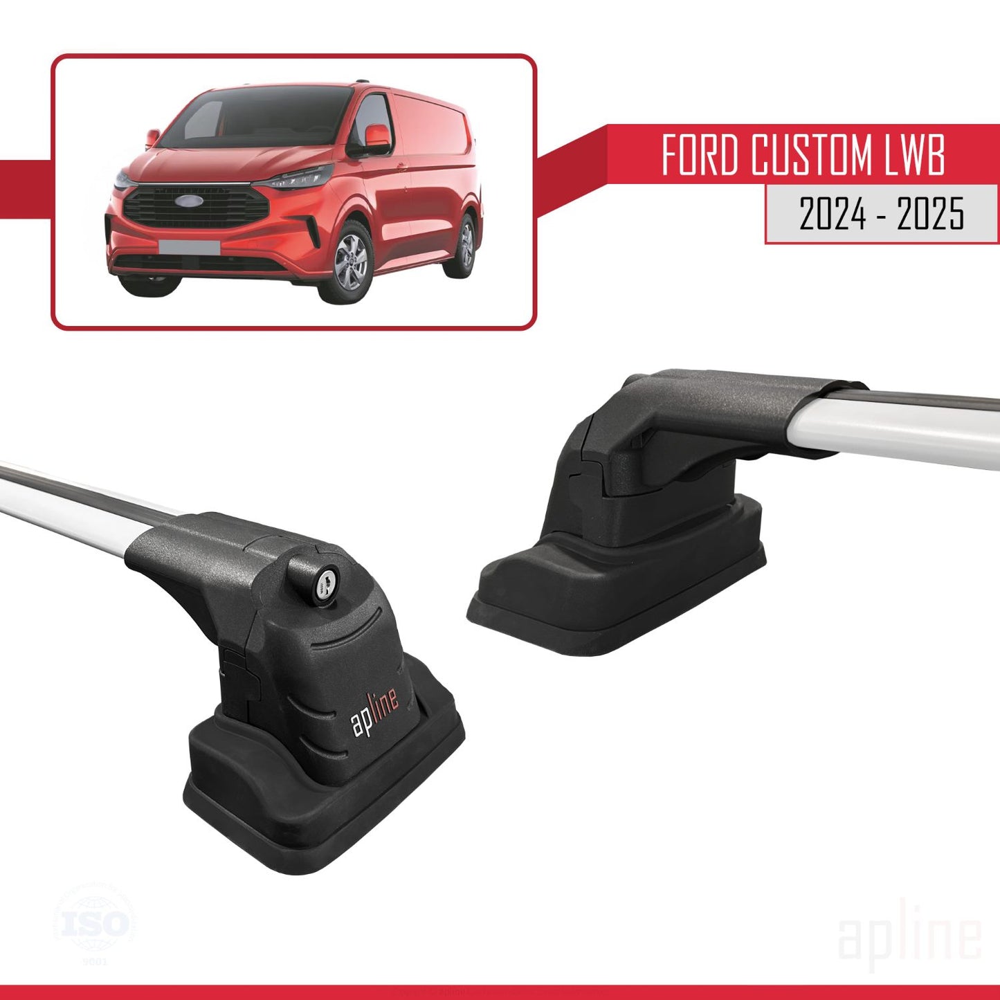 Compatibile con Ford Custom 2024-2025 ACE-3 Barre portatutto per auto Portapacchi in alluminio grigio 2 barre