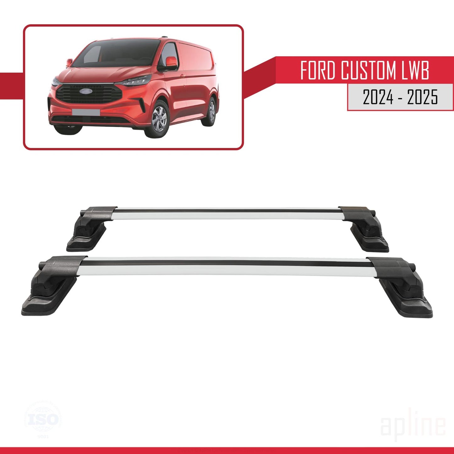 Compatibile con Ford Custom 2024-2025 ACE-3 Barre portatutto per auto Portapacchi in alluminio grigio 2 barre