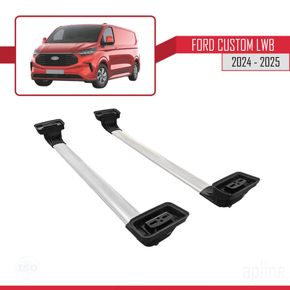 Compatibile con Ford Custom 2024-2025 ACE-3 Barre portatutto per auto Portapacchi in alluminio grigio 2 barre