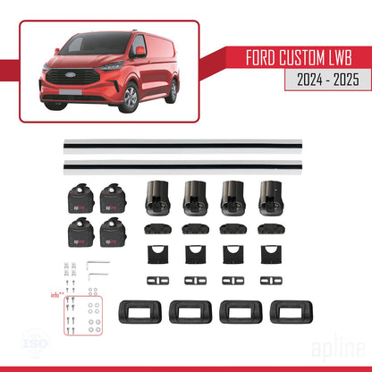 Compatibile con Ford Custom 2024-2025 ACE-3 Barre portatutto per auto Portapacchi in alluminio grigio 2 barre