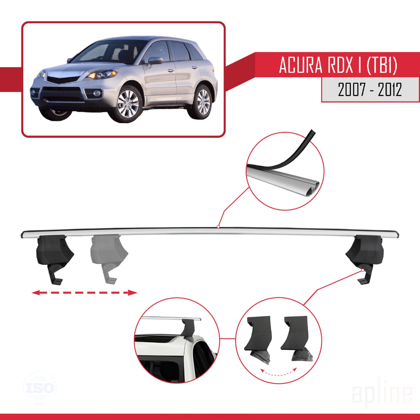 Kompatibel mit Acura RDX (TB1/2) 2007-2012 ACE-4 Dachreling Gepäckträger Graues Aluminium 2 Stangen