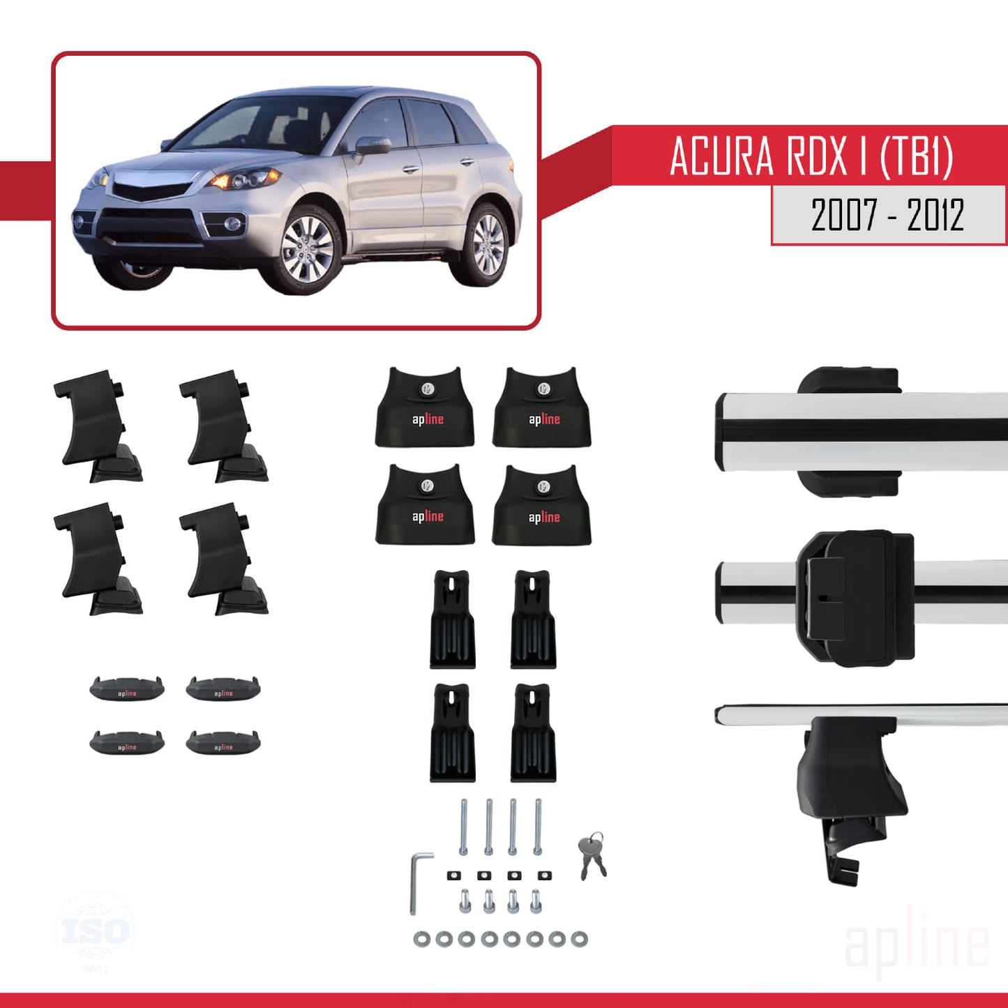 Kompatibel mit Acura RDX (TB1/2) 2007-2012 ACE-4 Dachreling Gepäckträger Graues Aluminium 2 Stangen