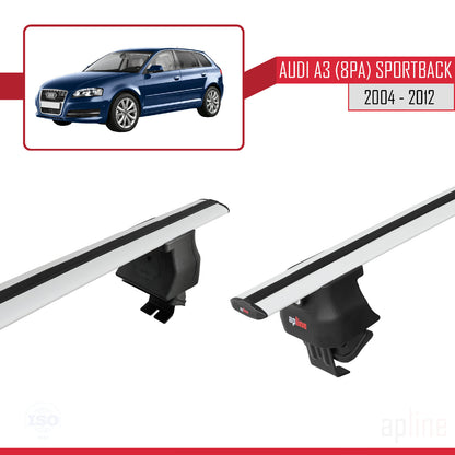 Kompatibel mit A3 (8PA) Sportback 2004-2012 ACE-4 Dachgepäckträger, graues Aluminium, 2 Stangen